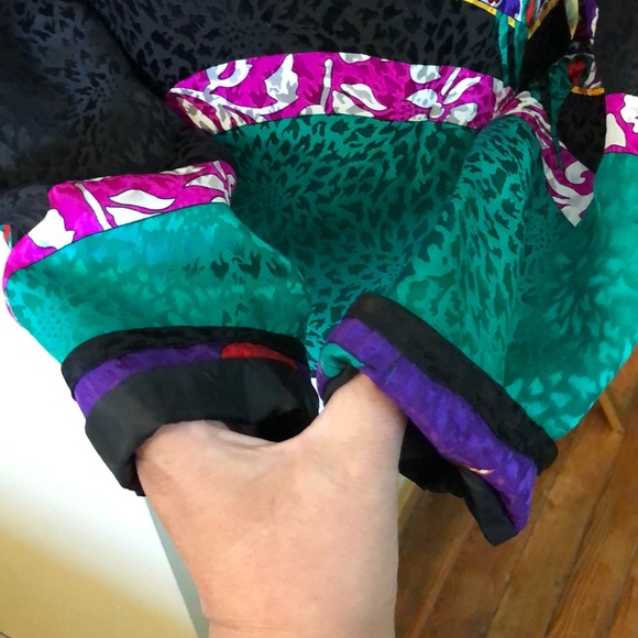 Vtg 80s UMI COLL Size 16 Silk VIVID Floral Geometric Zip-Back Pullover Artistic - Picture 4 of 12